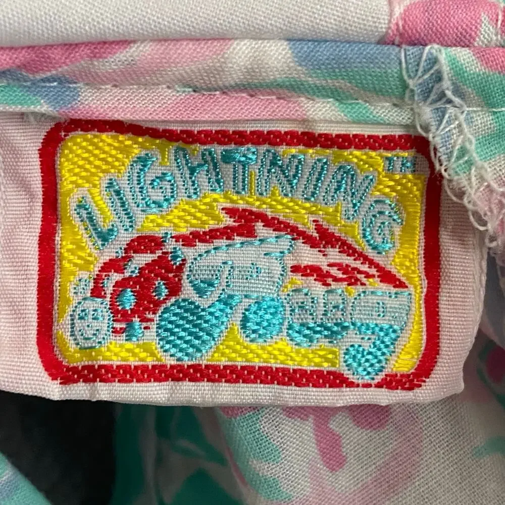 Vintage 80s 90s Lightning Bug Romper Playsuit‎ Kids 2T Floral Ruffle Bow Collar